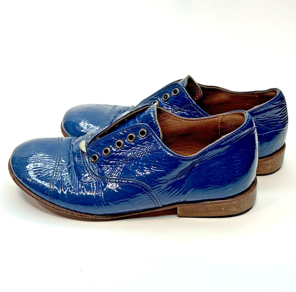 Pepe Kids Cobalt Blue Glossy Leather Cap Toe Slip-on Oxford Dress Shoes EU 27